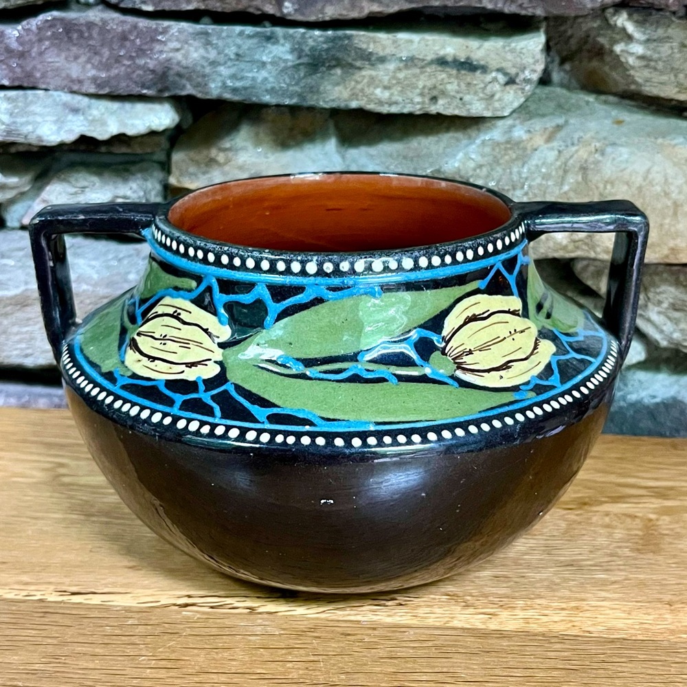 VTG German Jugendstil Pottery Crock 2-handled Planter Arts & Crafts Art Nouveau